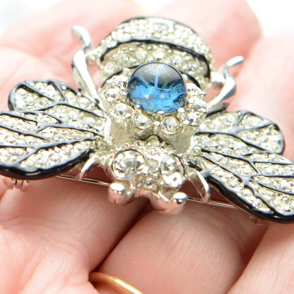 Vintage Kenneth Jay Lane KJL Enamel & Crystal Bee Pin Brooch - Picture 5 of 6